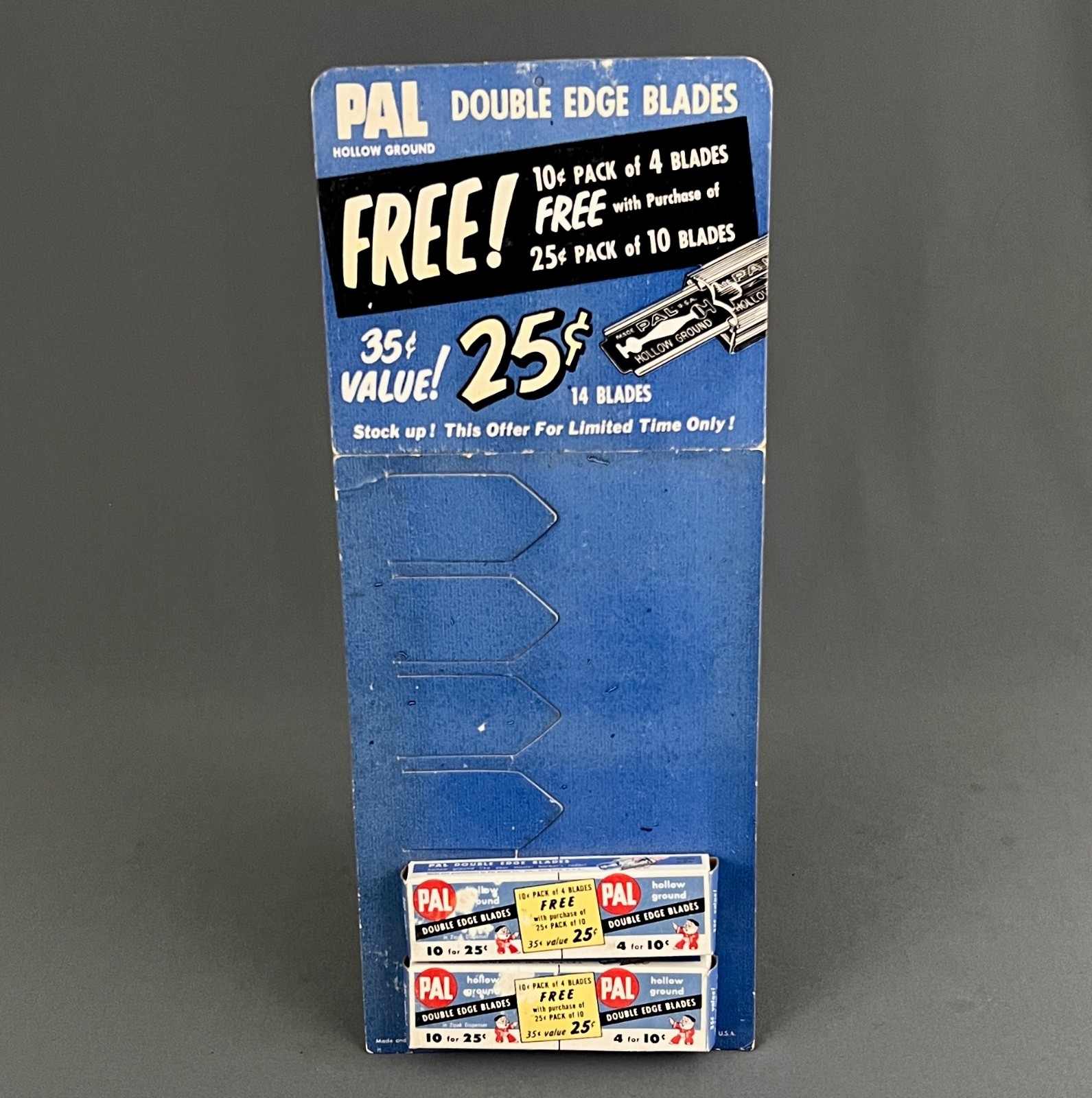 Vtg PAL Blade Co Store Display 2 Packages Hollow Ground Double Edge Shaving USA