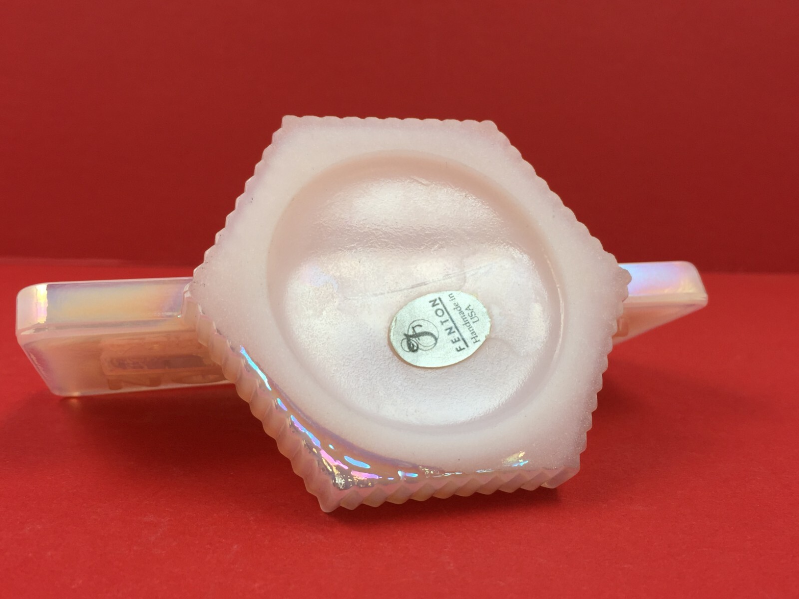 Vintage Fenton Dealer Sign Plaque Carnival Opalescent Pink Original Label