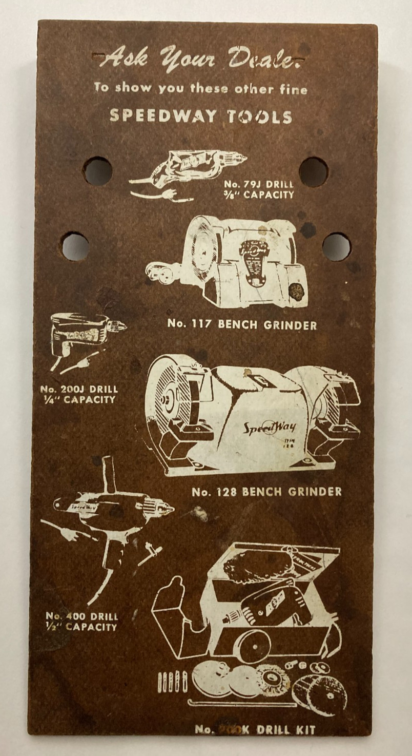 VTG Speedway Tools Dealer Display Sign Wood Store Bench Grinder 4 1/2″ x 91/2″