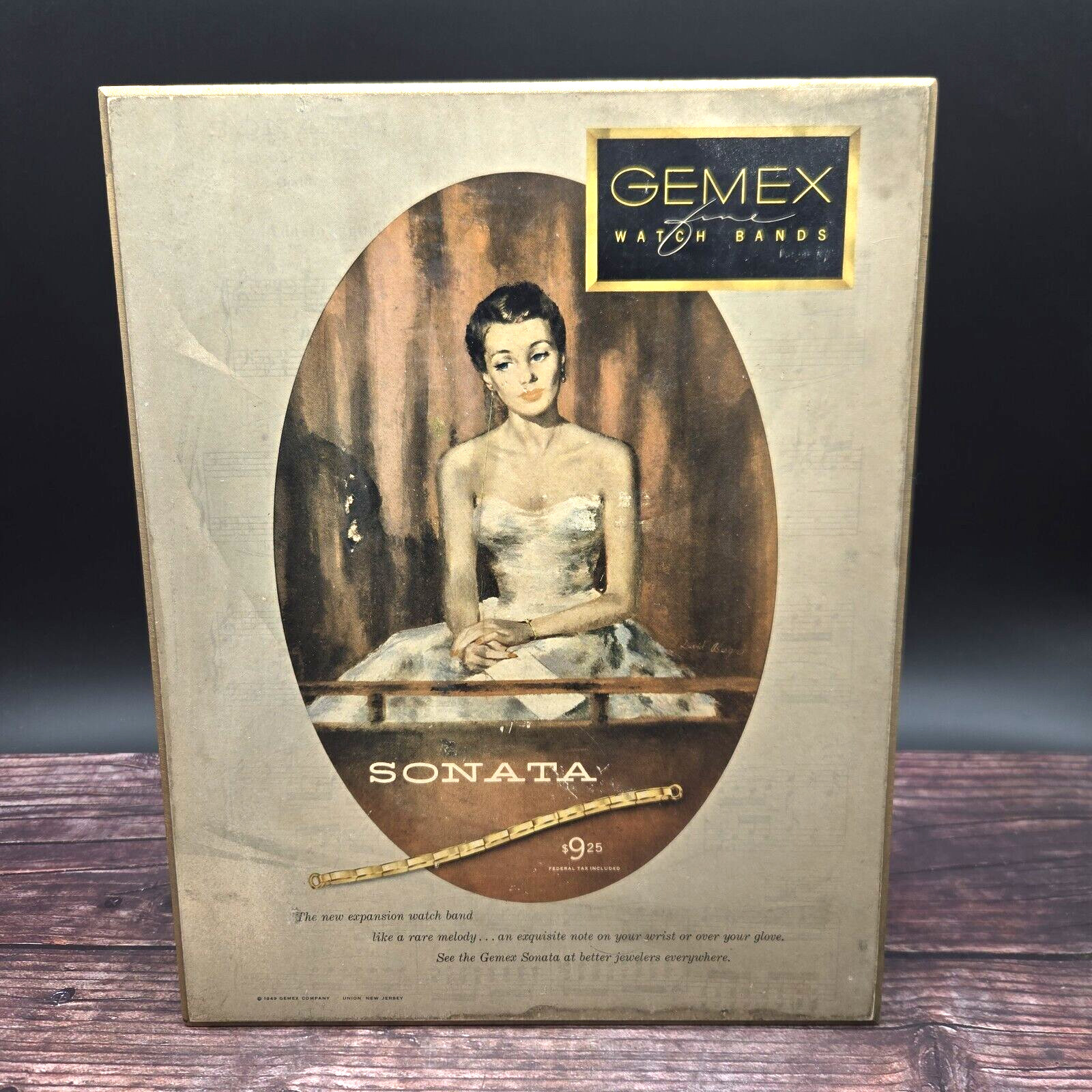 1949 Gemex Fine Watch Bands Store Display Sonata Easel Advertisement