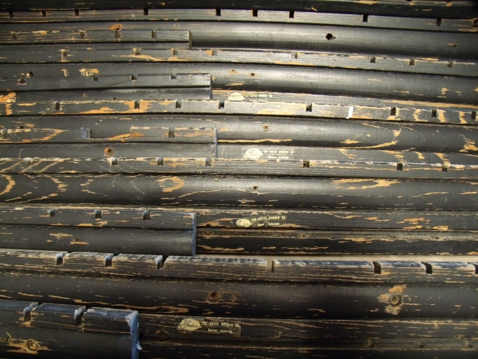 Lot of 13- Vintage Gates Rubber Co. 36″ Fan Belt Wall Display Racks +140 Hooks
