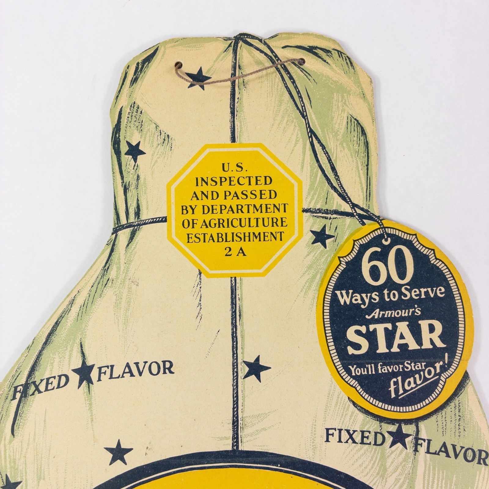 Vintage Armour’s Star Ham Advertising Cardboard Hanging Sign Country Store Rare