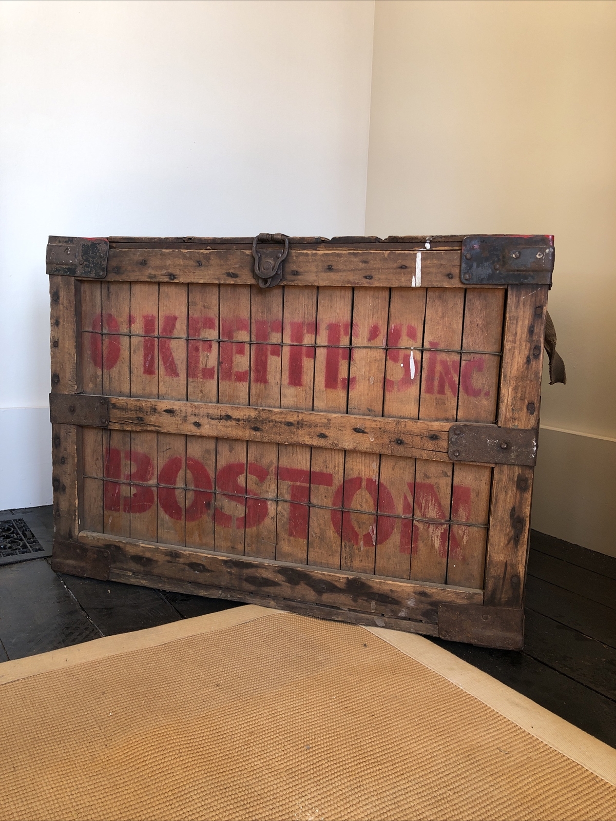 LARGE O’keeffe’s Boston Antique Wood Advertising Shipping Box Boston Mass