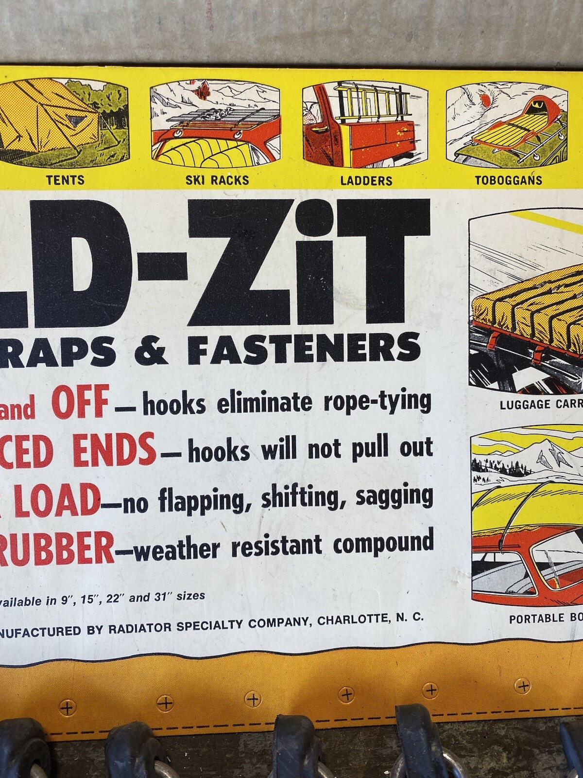 vintage advertising display hold zit straps NOS With Bungees (garage Oil Sign)