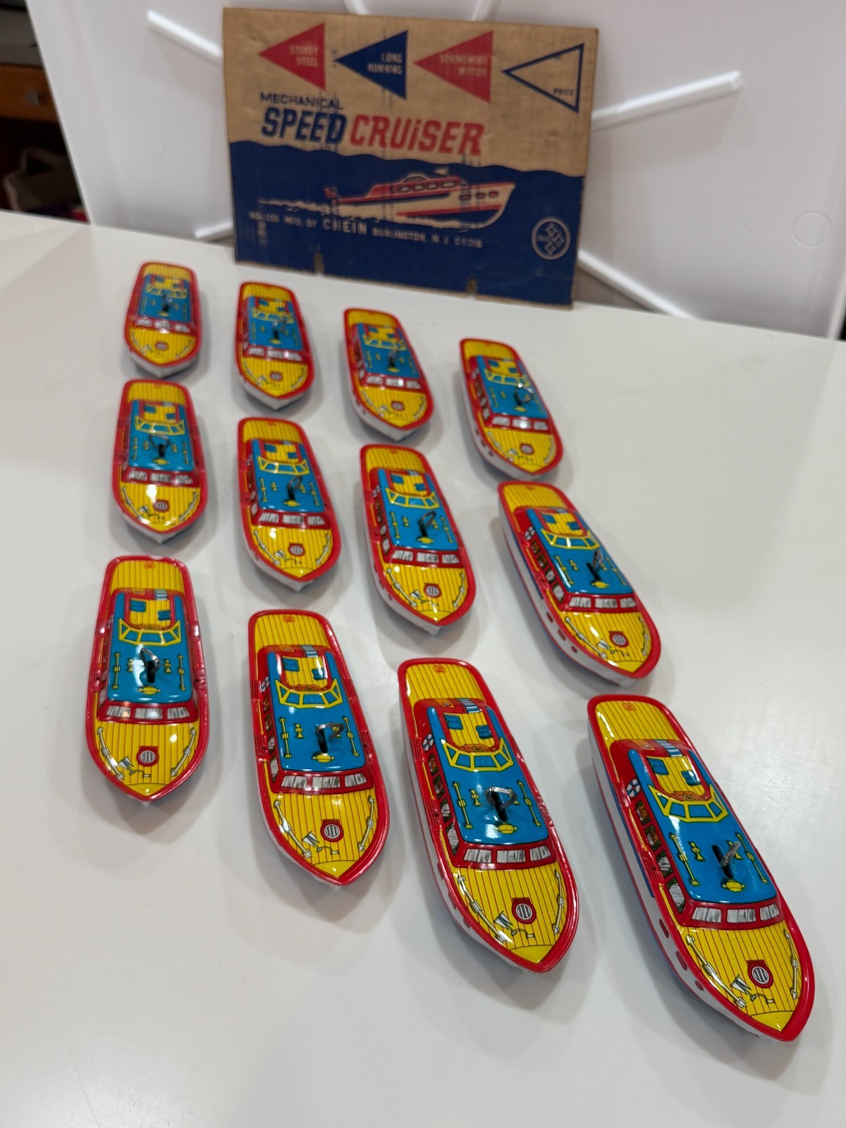Vintage J. Chein Tin Speed Boat 🚤 NOS from original case-ALL Working Great-Nice