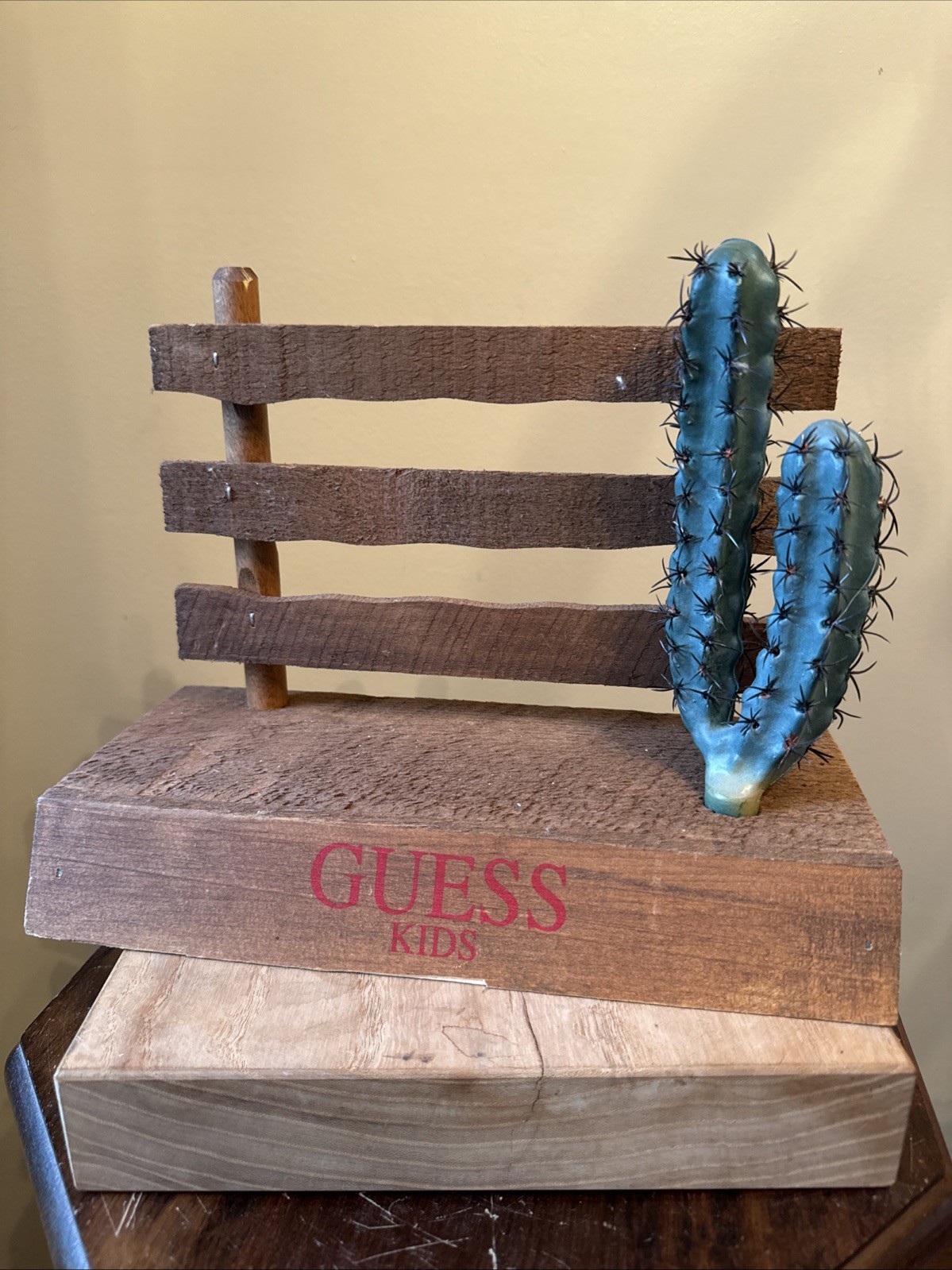 Vintage Guess Kids Store Display Wood Fence With Cactus Western