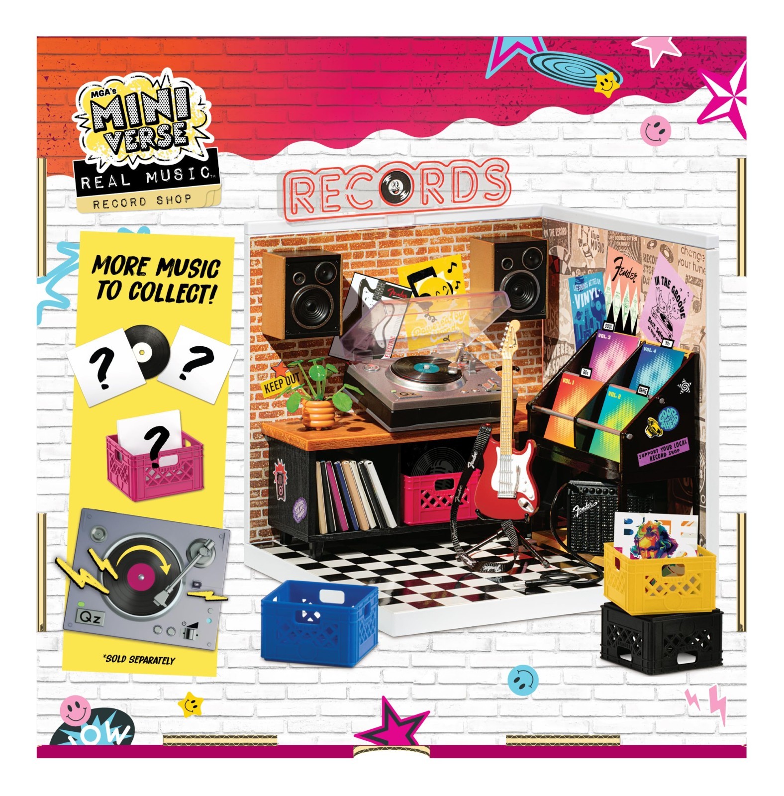 Mini Music Record Shop Display Set, Fender Guitar & Accessories, Customizable Sc