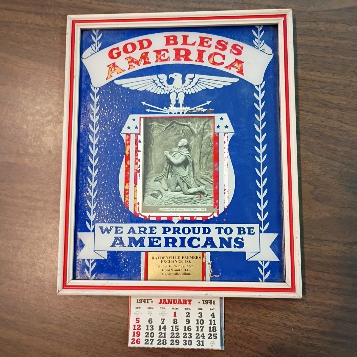 WW2 War Era NATIONAL BANK GOD BLESS AMERICA, PROUD TO BE AMERICANS 1942 Sign