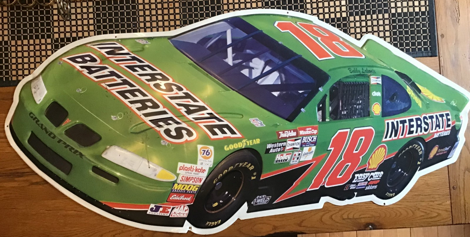 Large NASCAR Interstate Batteries #18 Metal Sign Racing Wall Decor 45” Joe Gib