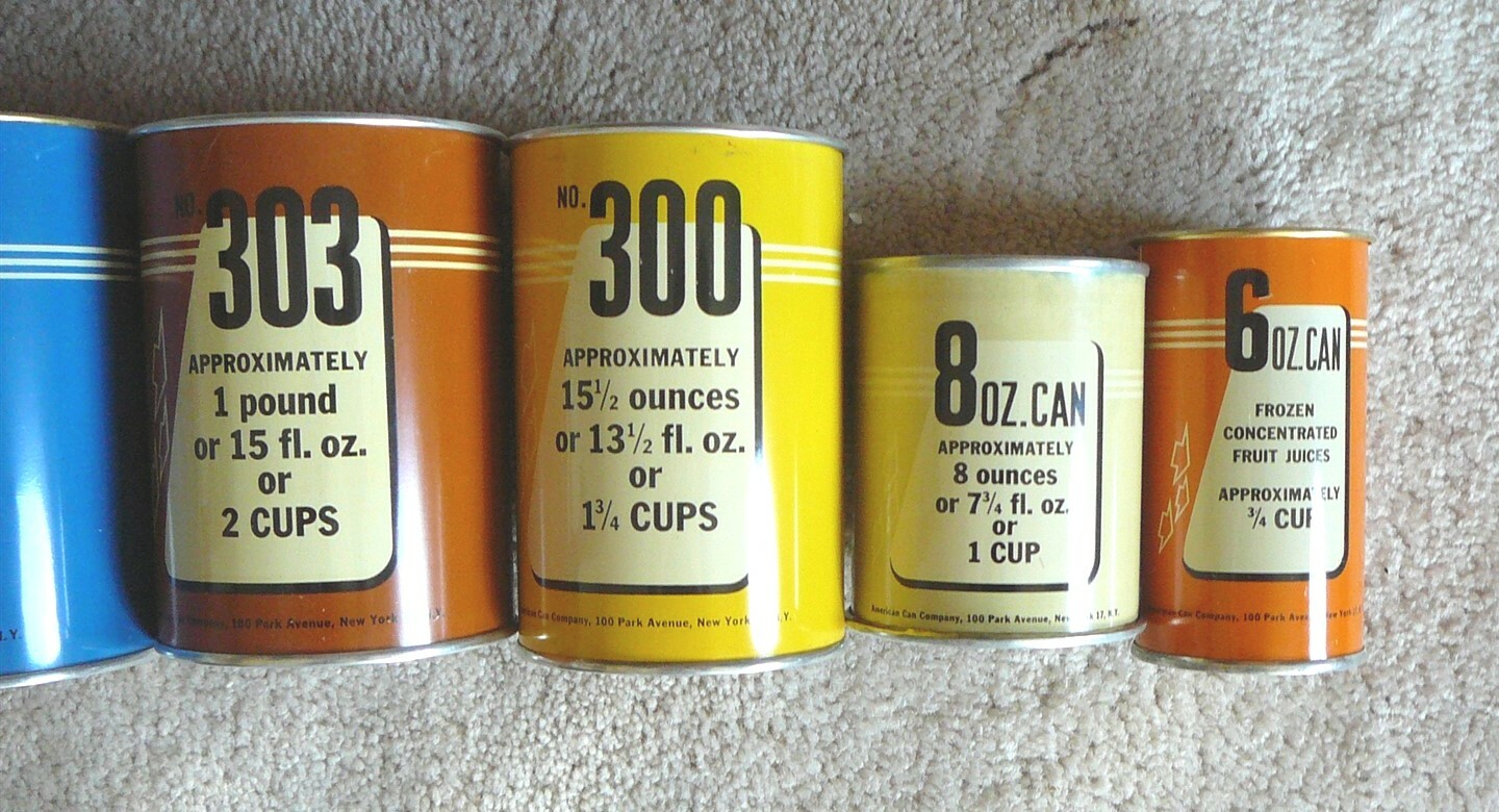 AMERICAN CAN CO. VINTAGE 1953 – CAN SIZE EDUCATIONAL DISPLAY ADVERTISING IOB EUC