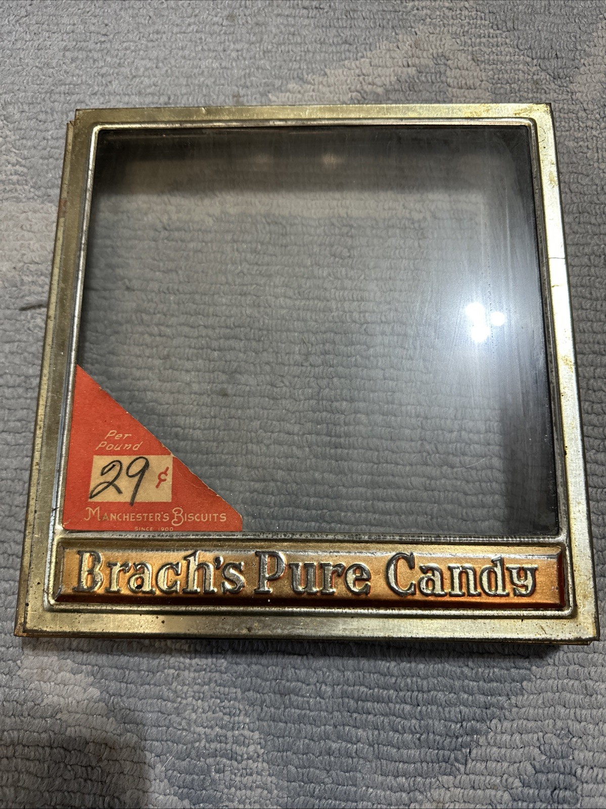 Brach’s 1920’s Pure Candy Antique Advertising Display Glass + Org. Price Card!