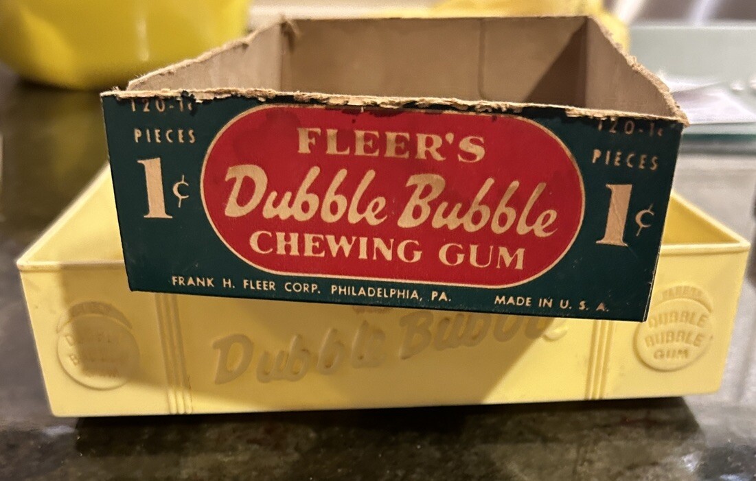 Vintage 1950s Double Bubble Bubble Gum Hard Plastic Counter Tray Fleer And Box
