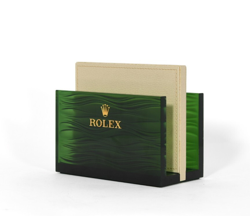 Rolex Magazine /Book Holder Acrylic And Leather Good Condition ~8 x 6 x 4 Inches