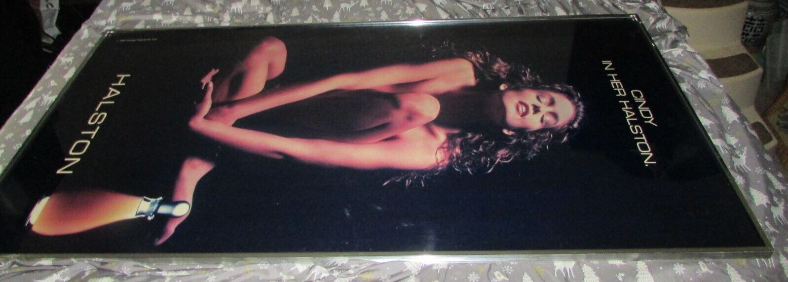 HUGE 1989 STORE DISPLAY 50″ X 26″ PICTURE CINDY IN HALSTON FRAMED ADVERTISEMENT