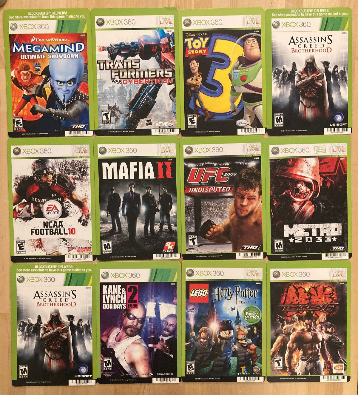 XBOX 360 TRANSFORMERS , LEGO BLOCKBUSTER VIDEO SHELF BACKER CARD LOT 12 NO GAMES
