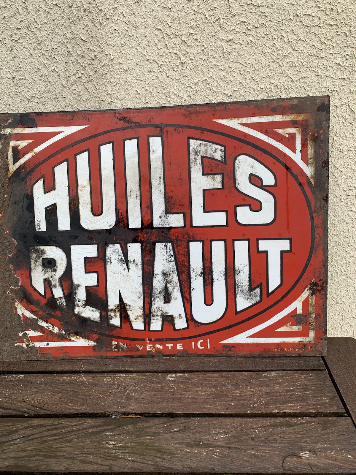 ANTIQUE RENAULT DOUBLE SIDED OIL ENAMEL PLATE