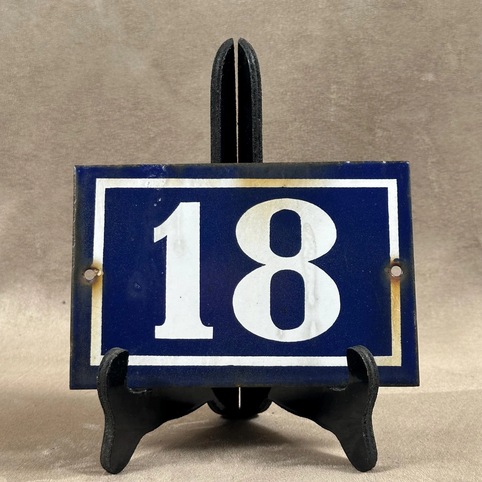 RARE French City Street Plaque Number 18 Enameled Sheet France Vintage 1950s