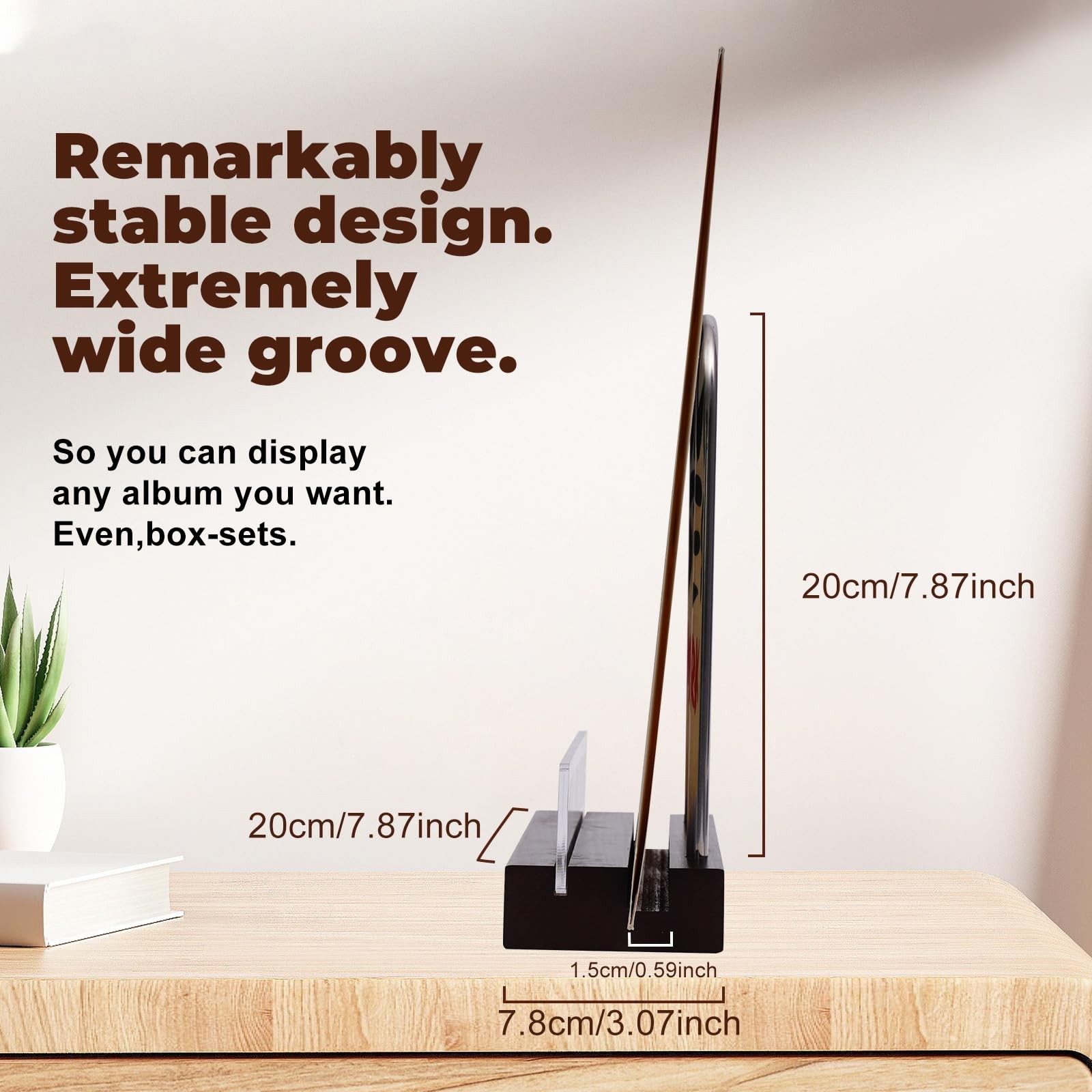 ZEDKEHO Now Playing Vinyl Record Stand – LED Light Brown