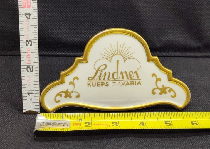 Lindner Kueps Bavaria Porcelain Dealer Display Sign Gold 6″ x 3.5″ Vintage