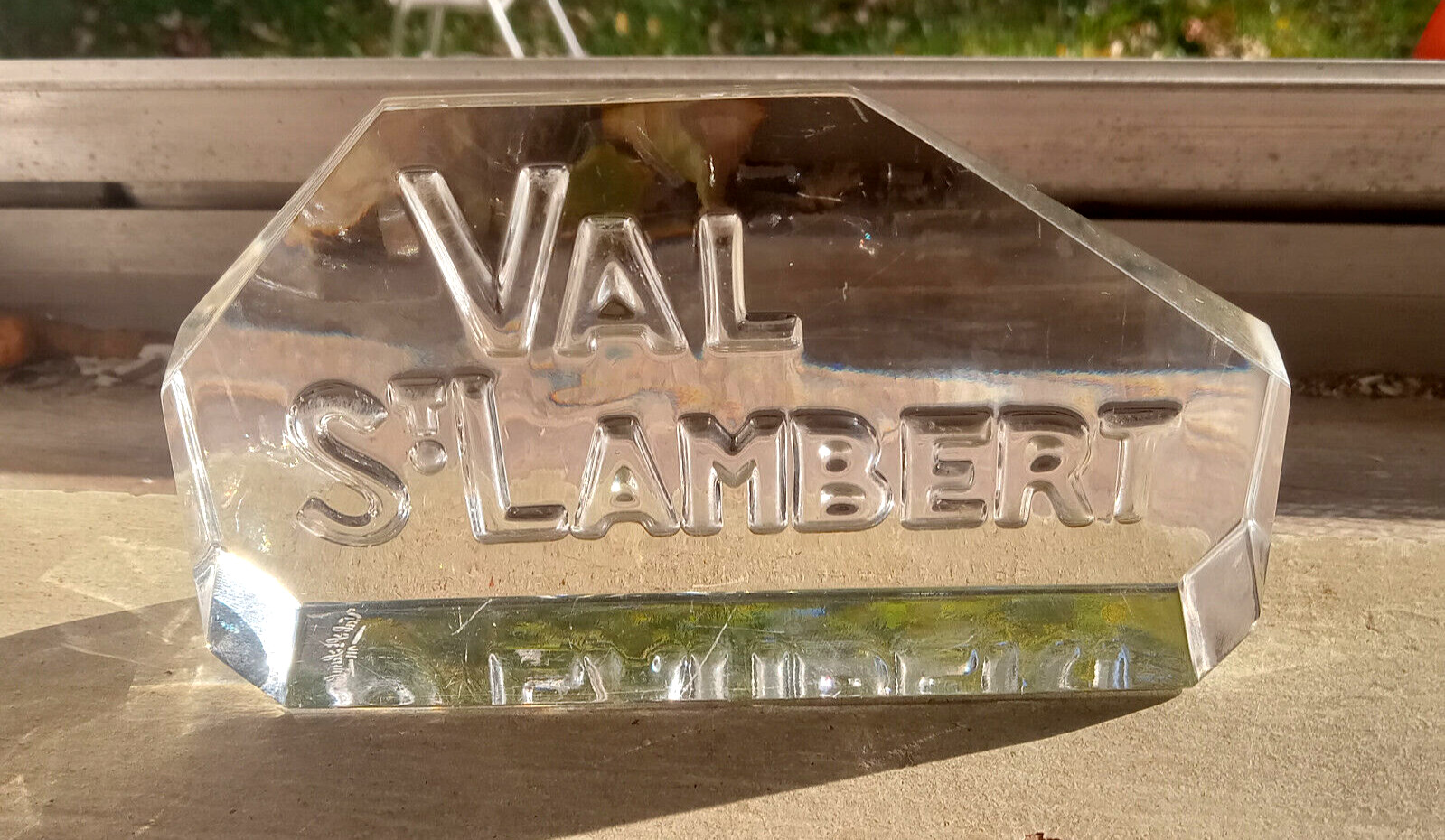 VINTAGE VAL ST.LAMBERT GLASS PAPERWEIGHT OR ADVERTISING STORE DISPLAY SIGN