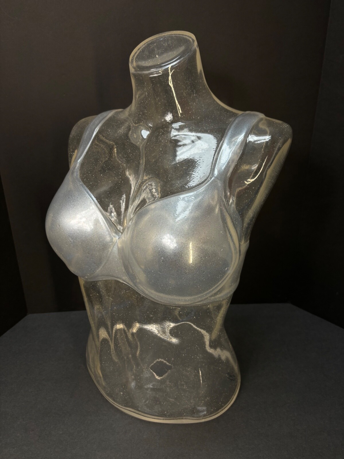 Vintage Acrylic Silver Flake Confetti Bra Display Mannequin