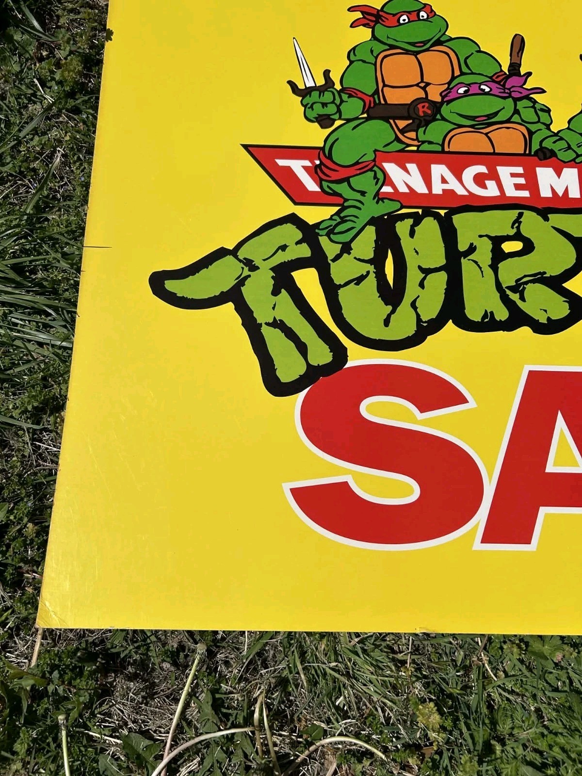 VINTAGE 80s TEENAGE MUTANT NINJA TURTLES TMNT TOY DOUBLE SIDED ADVERTISING SIGN