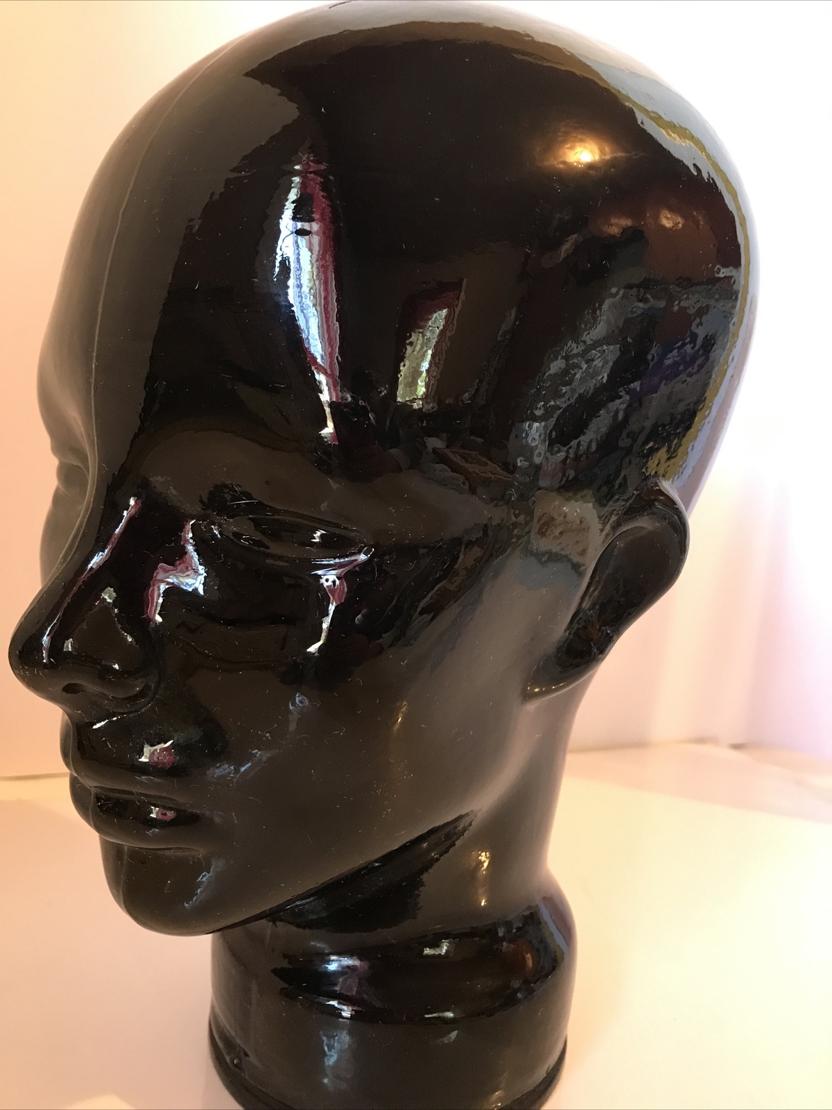 Vintage Black Ceramic Mannequin Model Head Hat Wig Hair Store Vanity Display