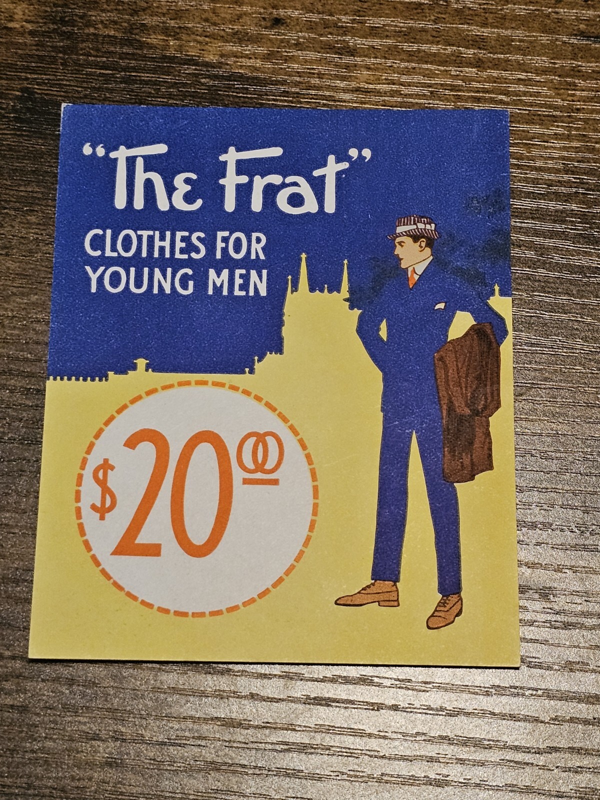 Vintage “The Frat” Clothes For Young Men $20 Price Ticket Tag Sign
