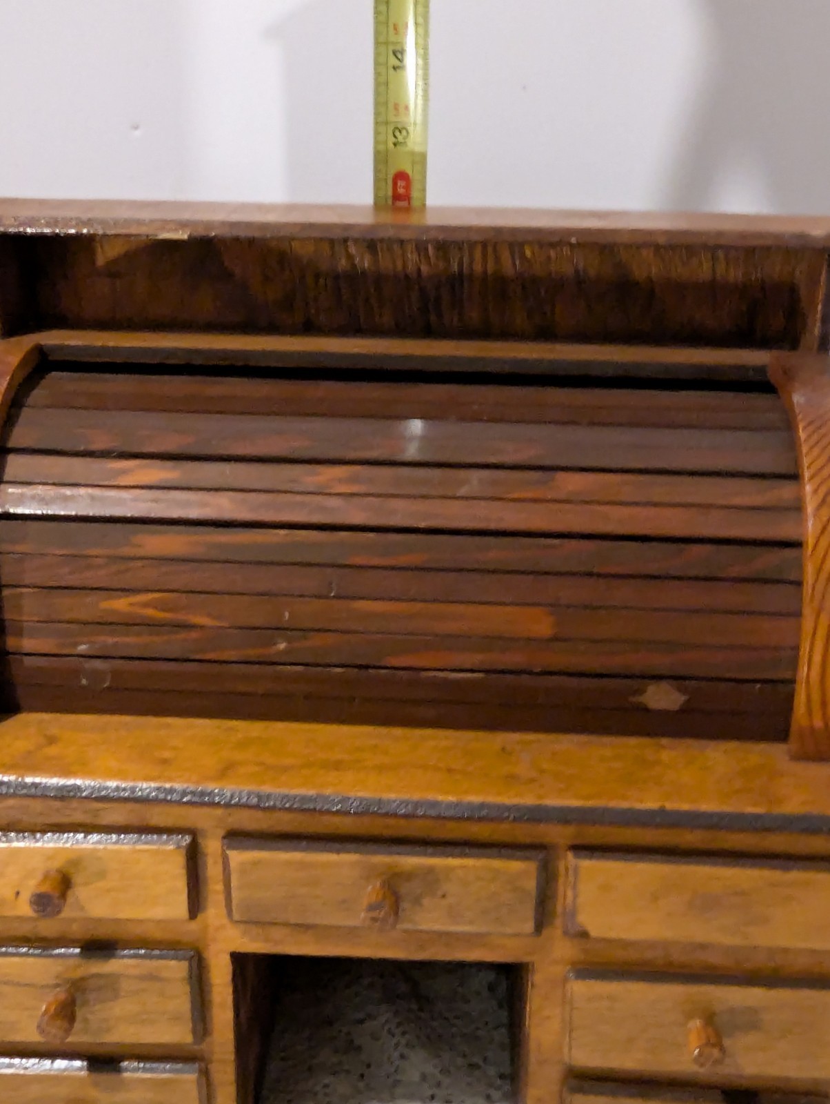 Rare Vintage Miniature Salesman Roll top Desk With Red Felt Lined Drawers