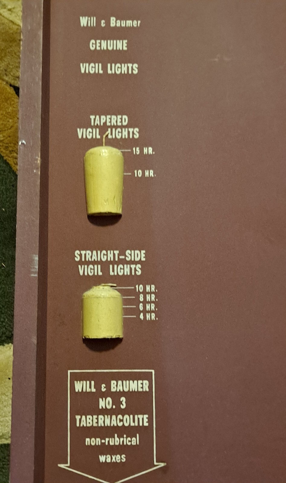 Antique Store Display Will & Baumer W/ 27 Wooden Candles and measuring holes 40″