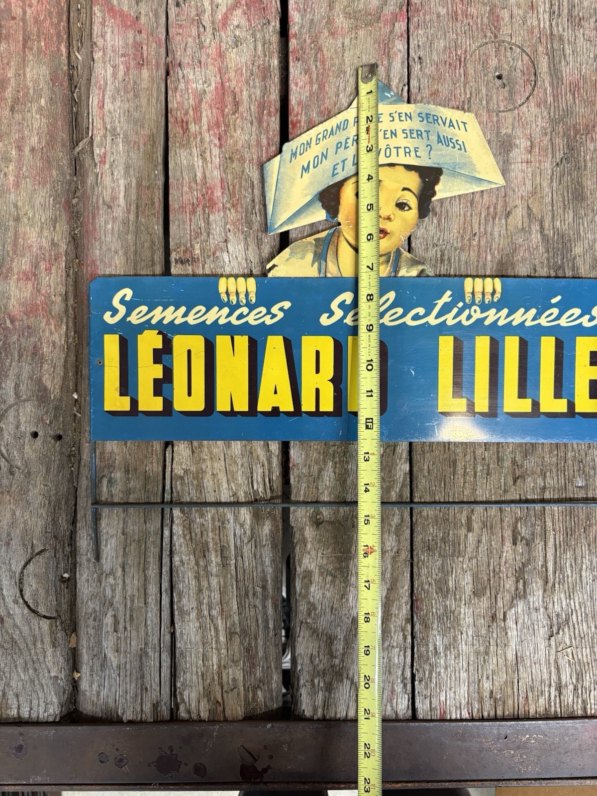 RARE Early Die Cut French Leonard Lille Seeds Advertising Display Rack Sign