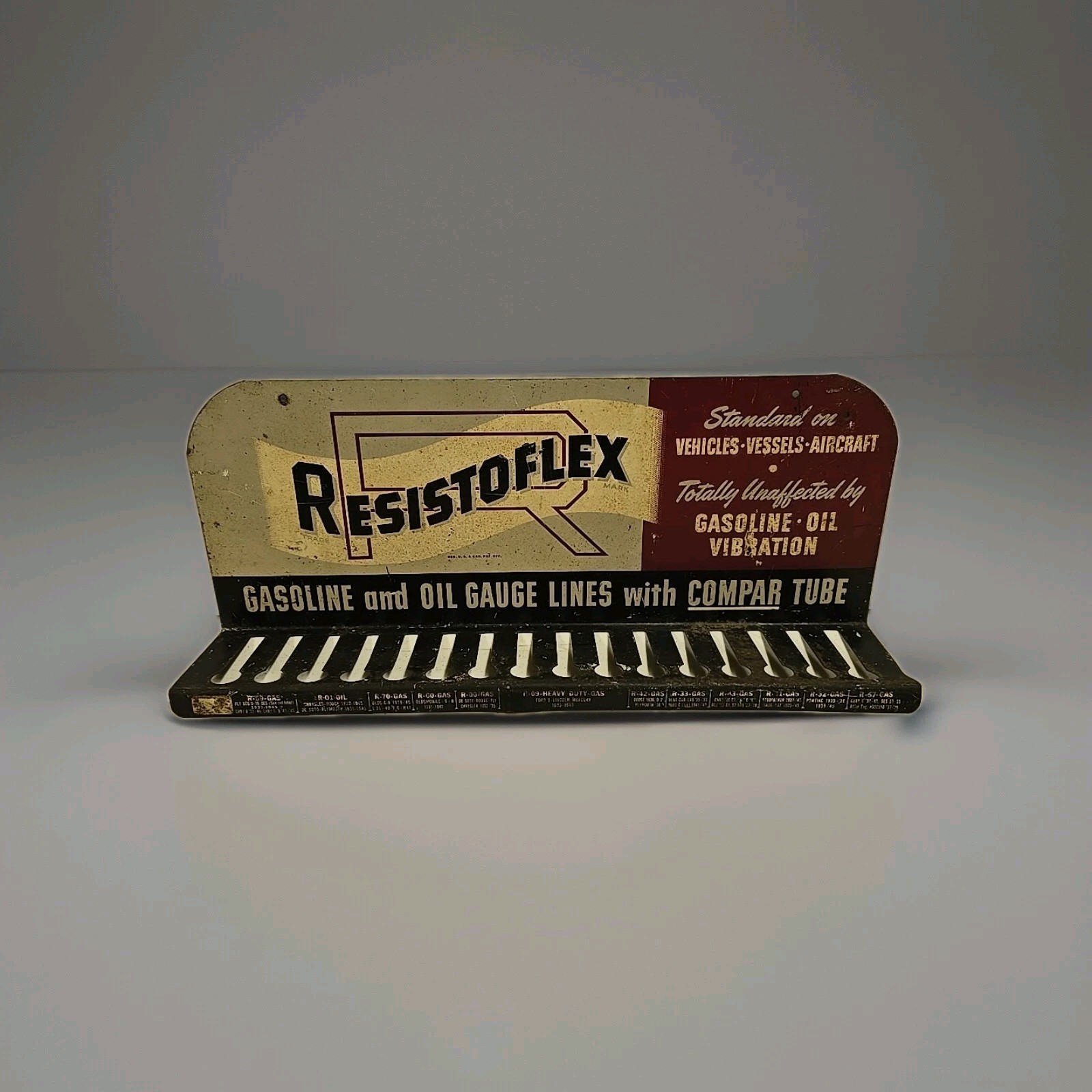 Vintage Resistoflex Gasoline Oil Lines Advertising Store Display Rack Sign