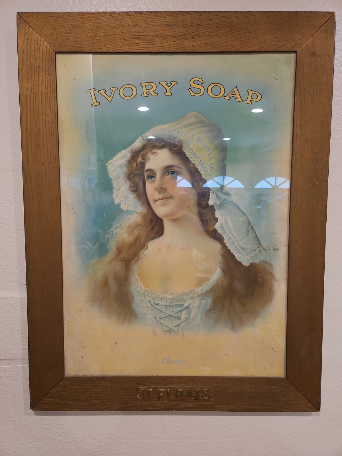 1904 Beautiful Ivory Soap Antique Advertising Sign W OG Frame “it Floats”!