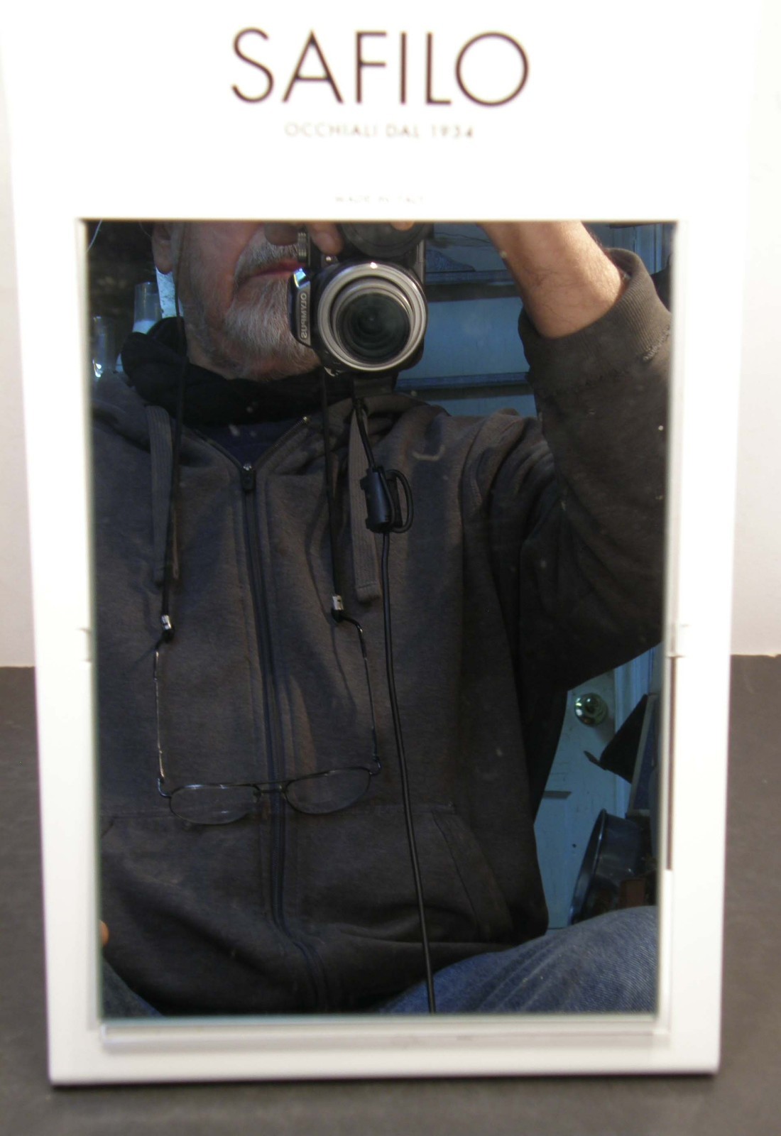 SAFILO EYEWEAR ADVERTISING TABLETOP ENAMEL METAL SWIVEL MIRROR OPTICIAN DISPLAY