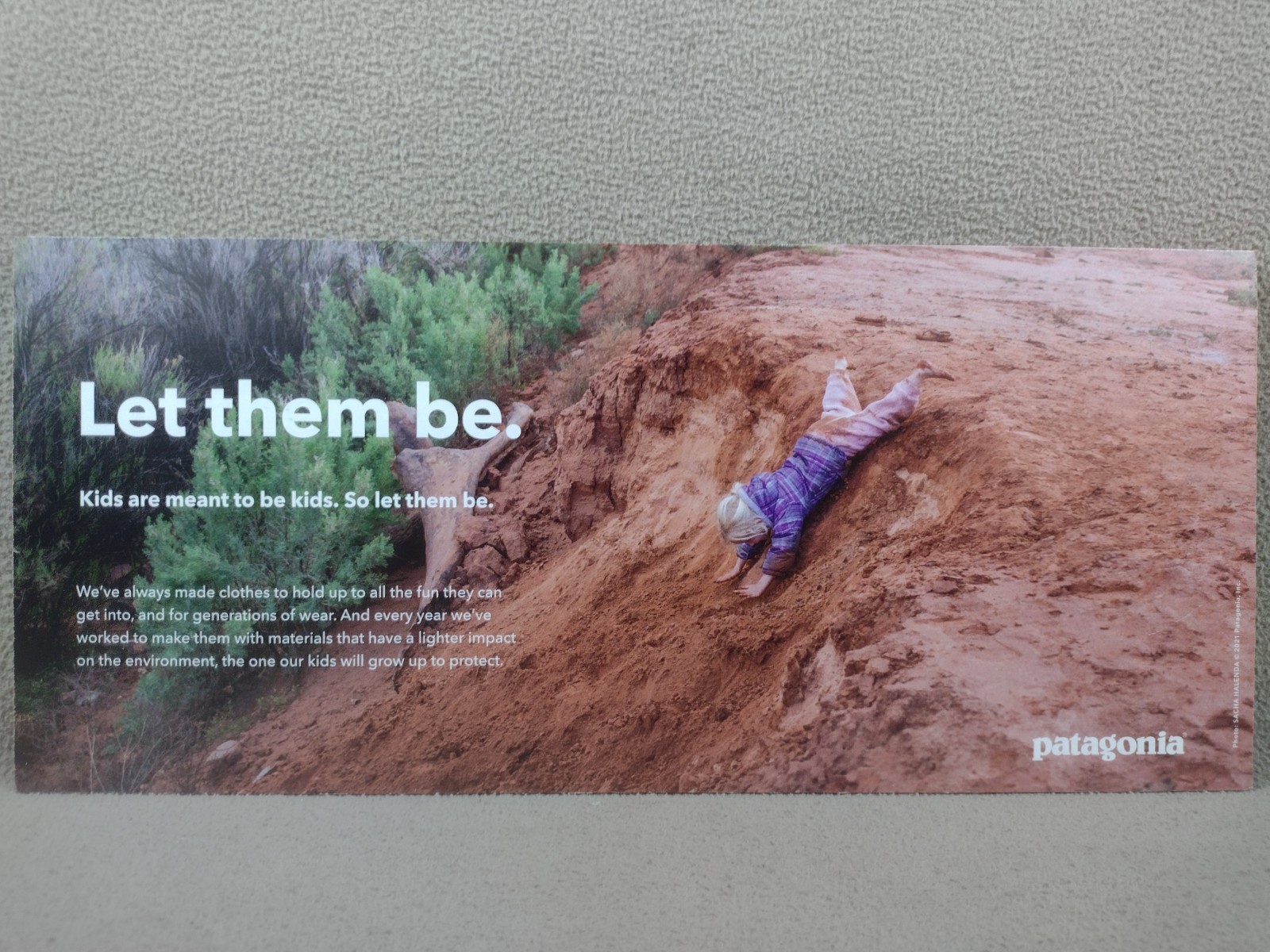 Patagonia Display Ad Counter top Cardboard Let Them Be Photo 16″ x 7″