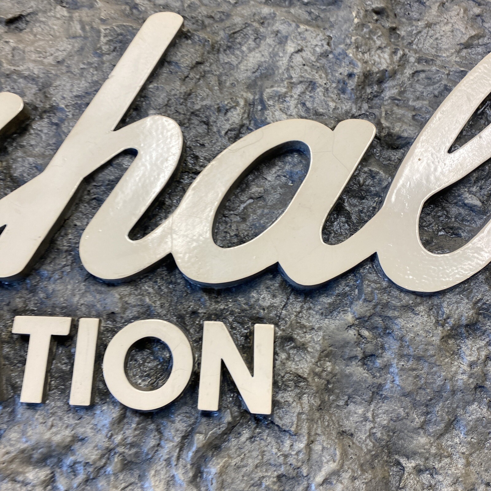 Marshall Amplification original store sign display 1980s faux rock 36” wide orig