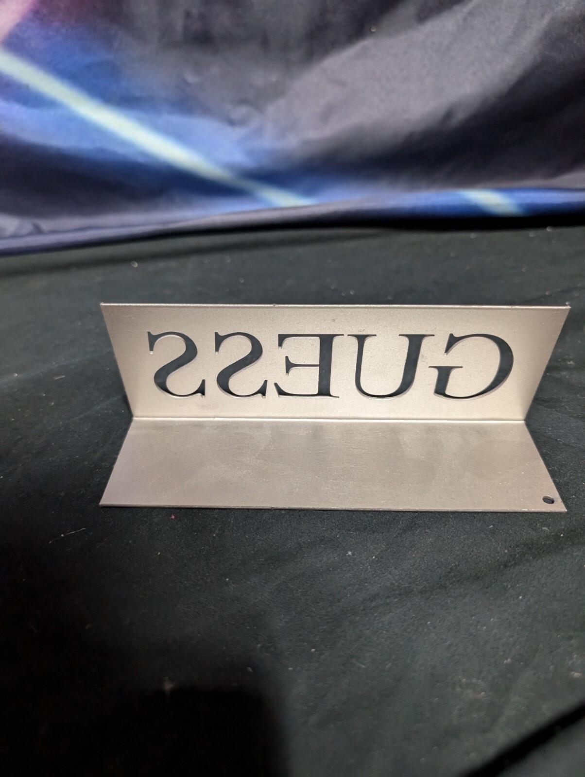 Guess Display Logo Sign Countertop Display Plaque Tabletop Store Metal Silver