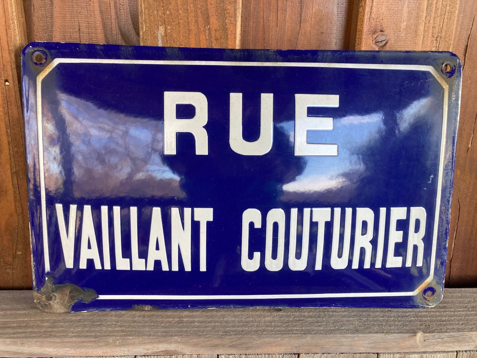 Antique domed enamel street plaque – street Vaillant Couturier 20th century loft decoration