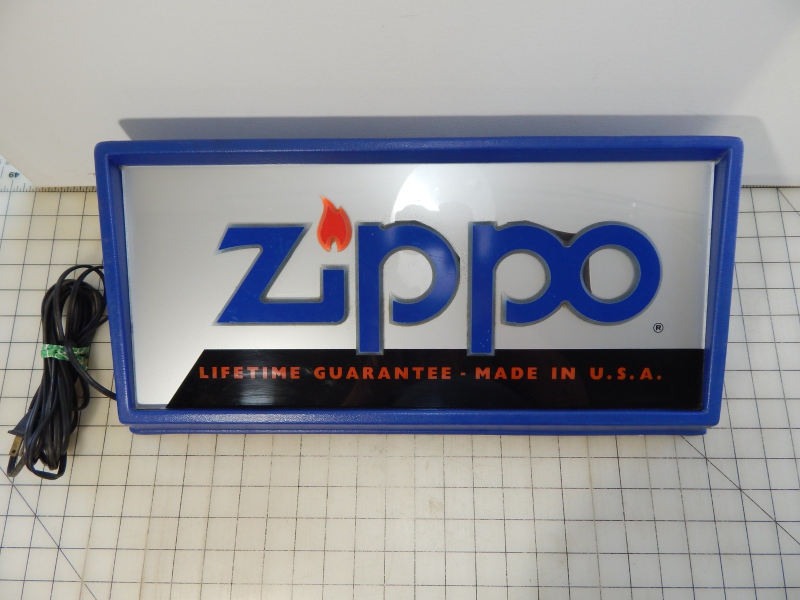 ZIPPO LIGHTED PROMOTIONAL COUNTER / WALL HANG, STORE DISPLAY LIGHT, 20″x9”