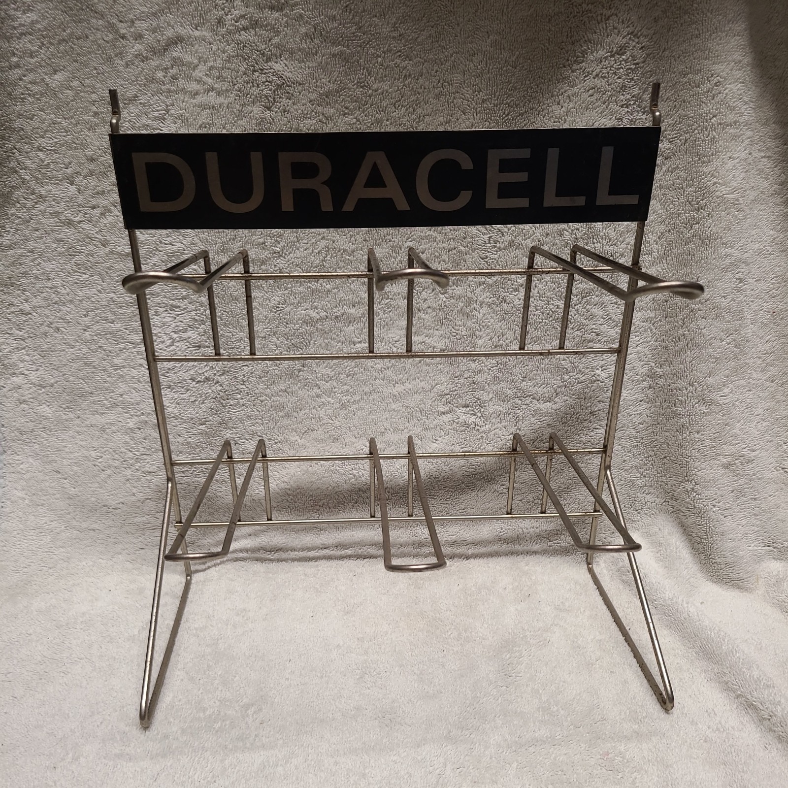 Vintage Countertop Pegboard Duracell Battery Advertising Wire Store Display Rack