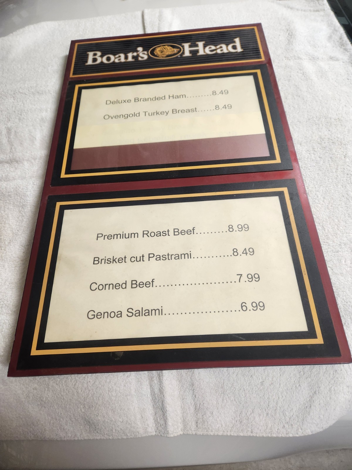 Boars Head Brand ,Store Price Sign ,Wood , 28″X17″X1″ , Rare Vintage Collectible
