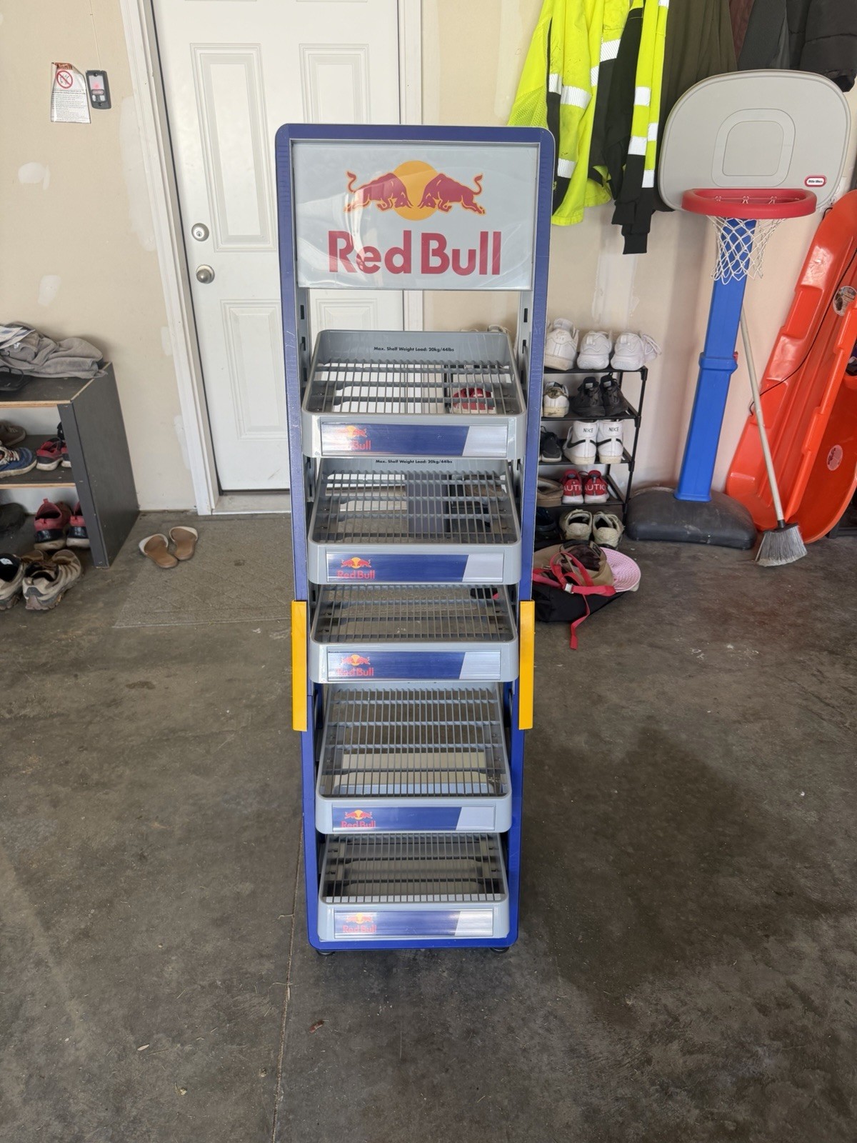 Red Bull Metal Store Display Shelf Rack Stand Floor Display Gray Blue Red