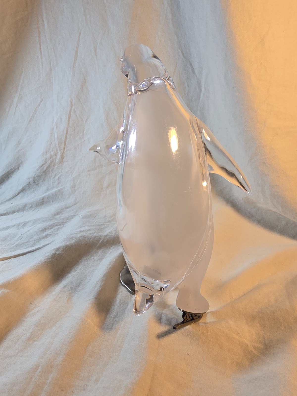 Lucite Penguin On Ice Skates MCM Clear & Frosted 8.5″T – Movie TV Prop- Vintage
