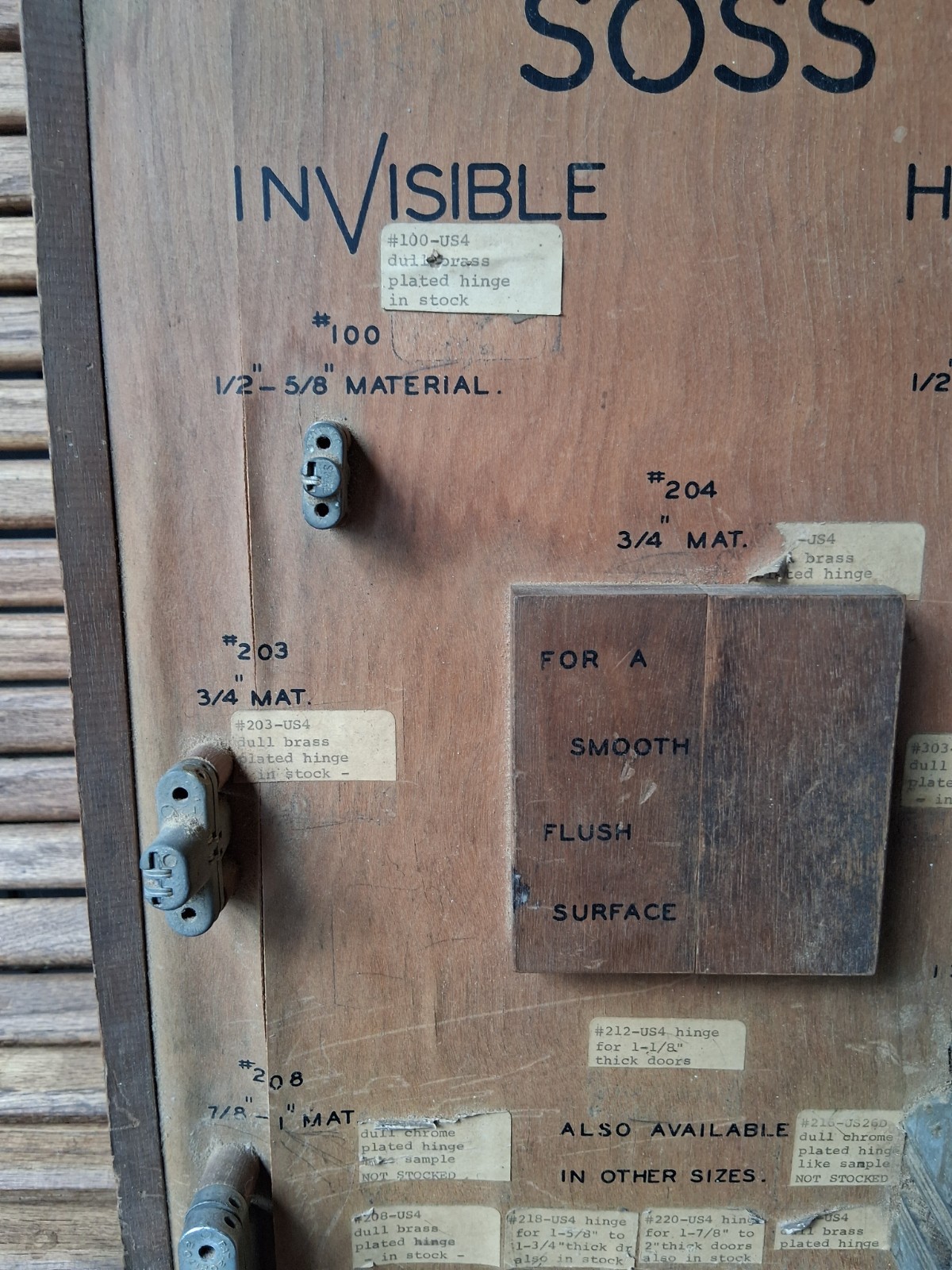 Vintage SOSS Invisible Hinges Salesman Sample Display Board- Detroit, Mich.-…