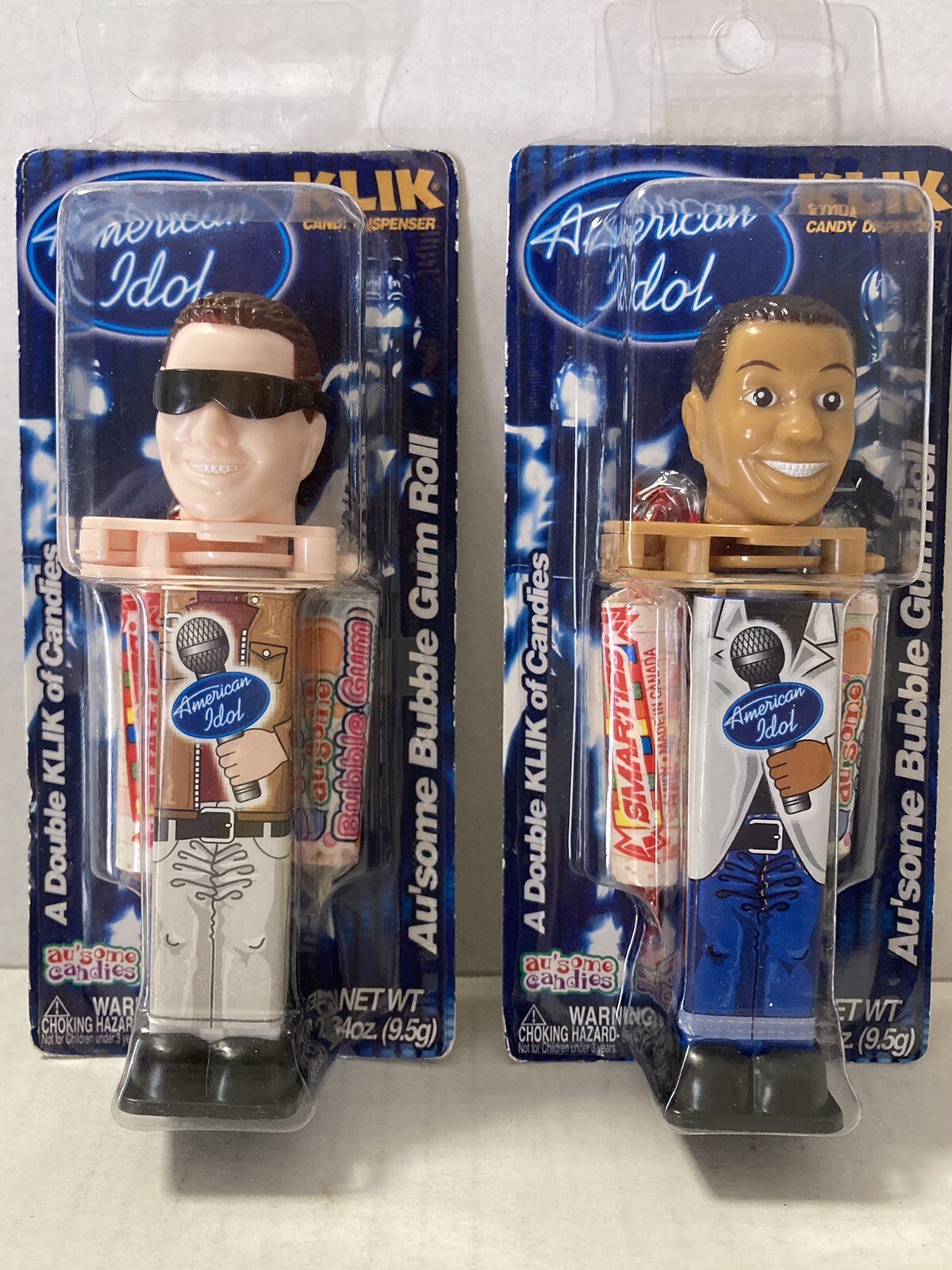 Vintage 2004 KLIK Candies-Bubble Gum AMERICAN IDOL Candy Container Simon & Randy