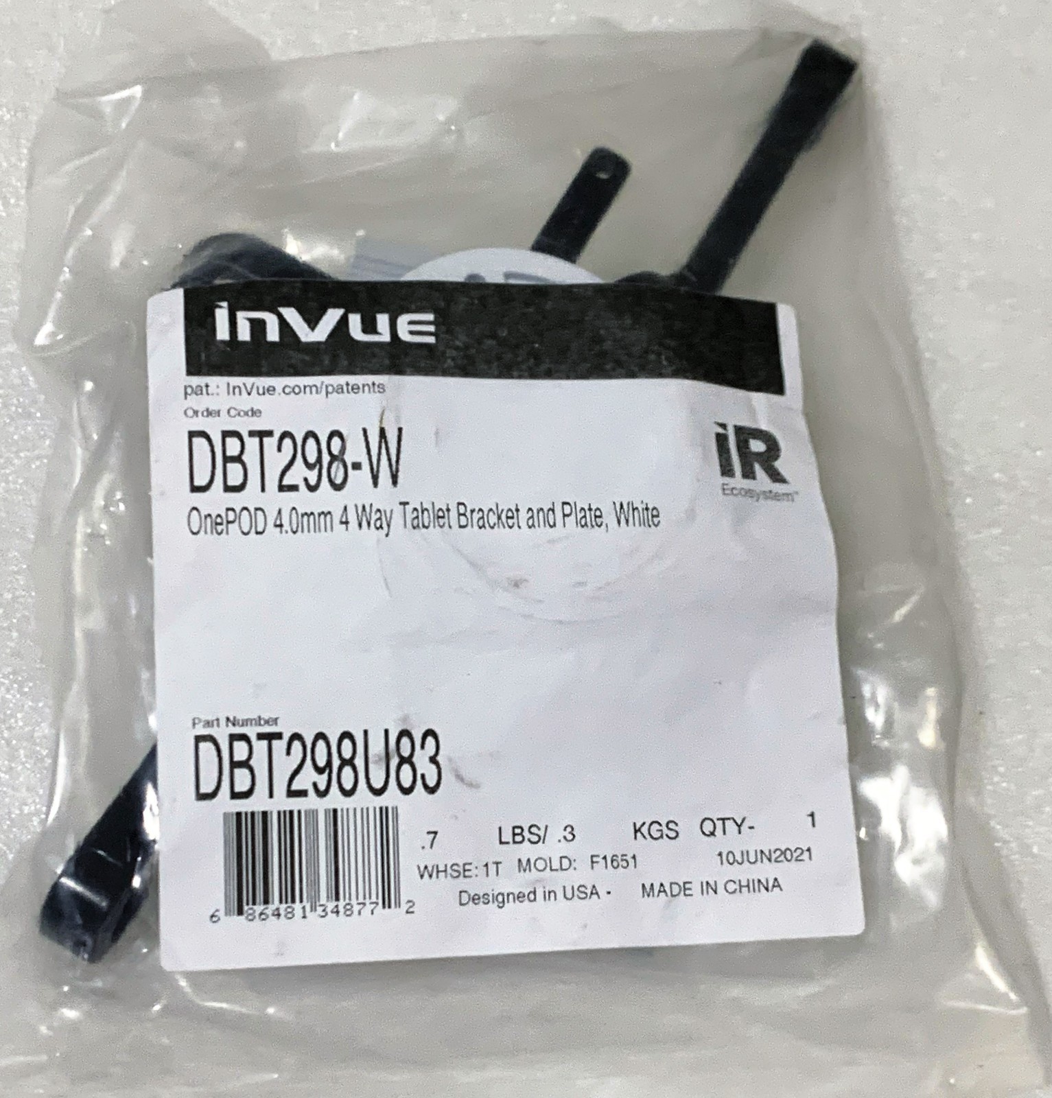 INVUE CHINA DBT298-W DBT298U83 ONE POD 4.0MM 4 WAY TABLET BRACKET & PLATE WHITE