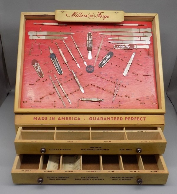 Vintage Millers Forge Store Counter Display 2 Drawer w/ Implements Pharmacy