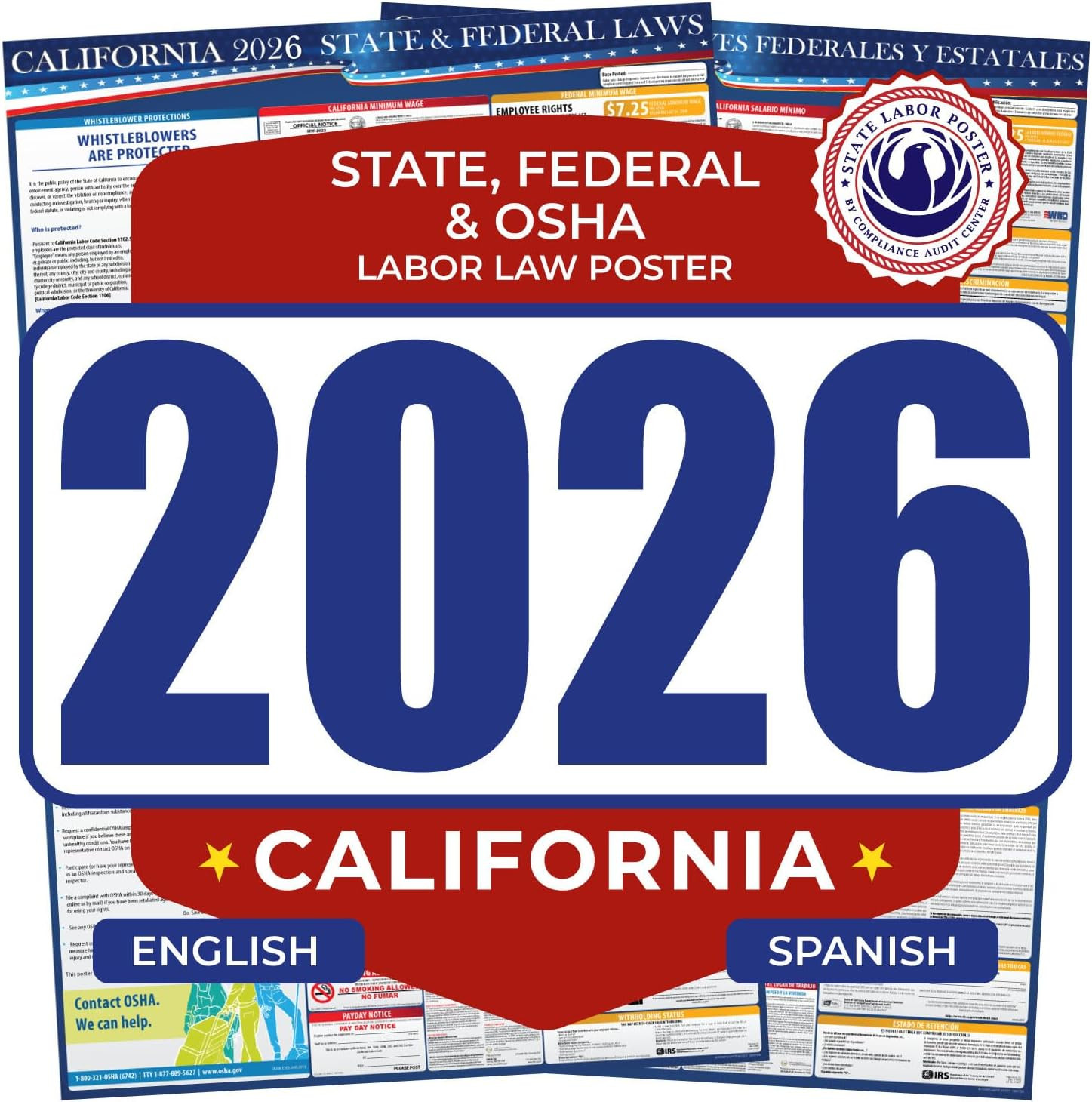 2026 California State and Federal Labor Law Poster – English Spanish Combo – OSH