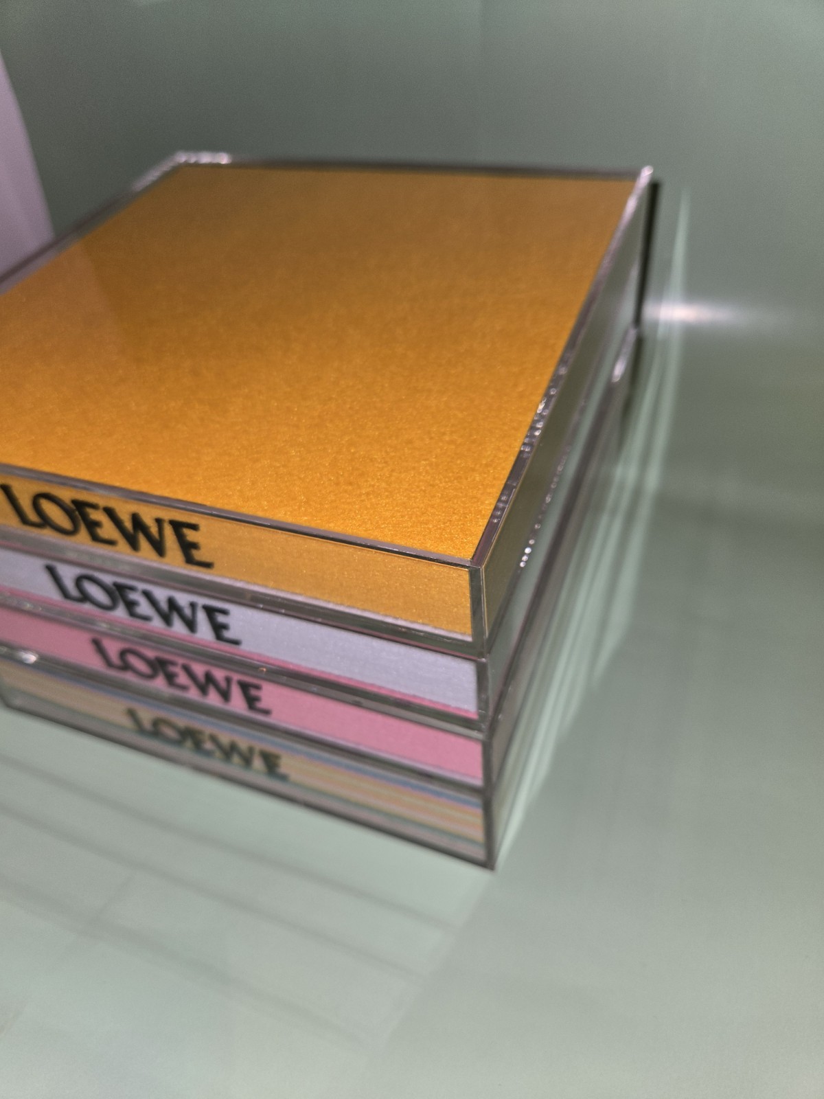 RARE AUTHENTIC LOEWE FASHION CLEAR CUBE LUCITE RAINBOW STORE ADVERTISING DISPLAY