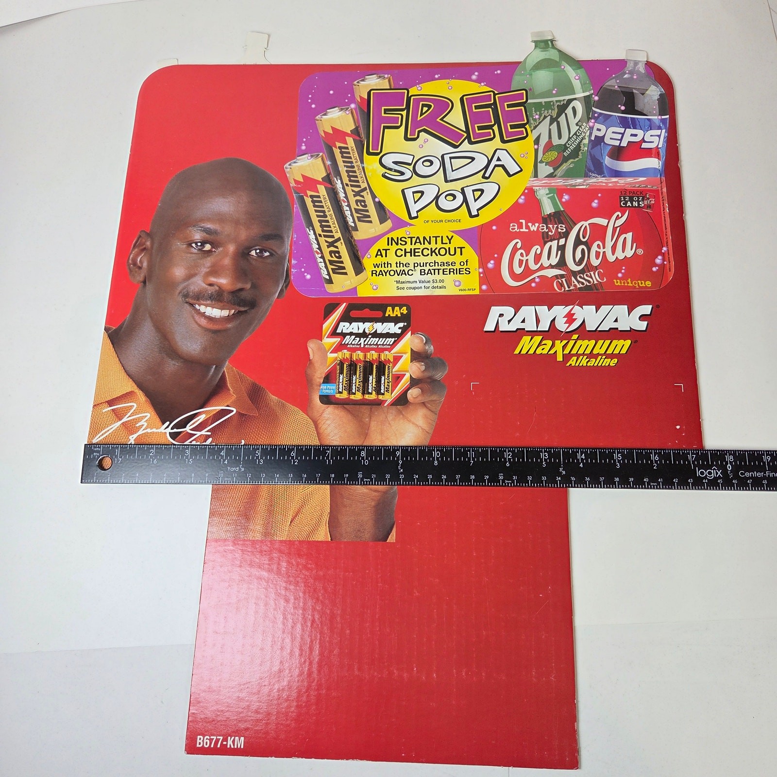 Michael Jordan Rayovac Vintage Store Display Die Cut Sign Free Soda 22×17.5